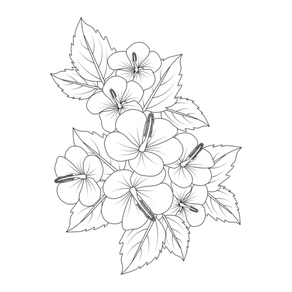 Doodle Coloring Page Hibiscus Flower Illustration Line Art Stroke — Vetor de Stock