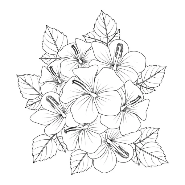 Doodle Coloring Page Hibiscus Flower Illustration Line Art Stroke — ストックベクタ