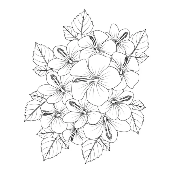 Doodle Coloring Page Hibiscus Flower Illustration Line Art Stroke — Stockvektor