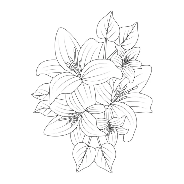 Decoration Doodle Flower Coloring Book Page Leaves Line Art Design — ストックベクタ