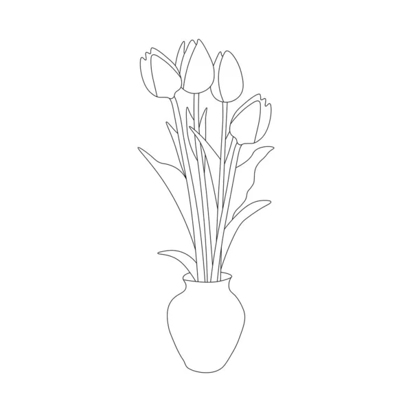 Vaso Tulipa Elemento Página Coloração Flores Com Design Gráfico Ilustração —  Vetores de Stock
