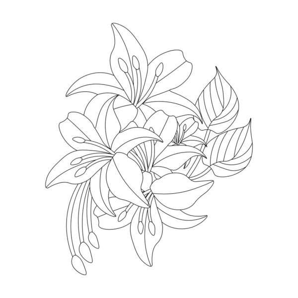 Fleur Doodle Avec Feuilles Ligne Art Conception Page Livre Coloriage — Image vectorielle