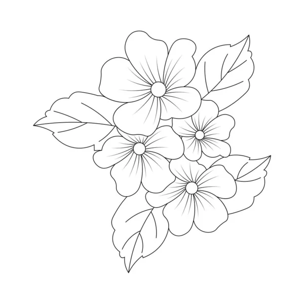 Floraison Fleur Avec Feuilles Coloriage Livre Élément Page Avec Illustration — Image vectorielle