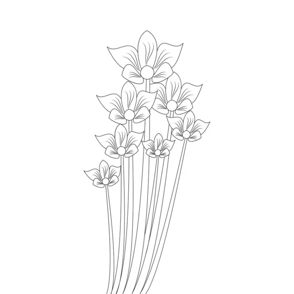 Branch Flower Coloring Book Page Drawing Line Art Design White — Stock vektor