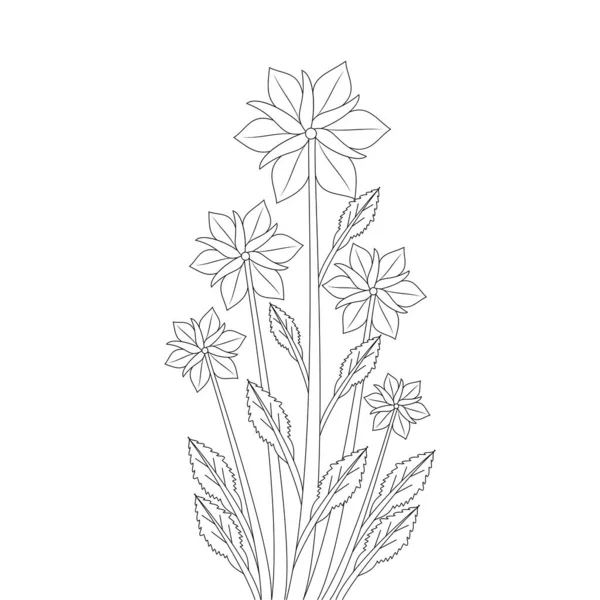 Branch Flower Coloring Book Page Drawing Line Art Design White — ストックベクタ