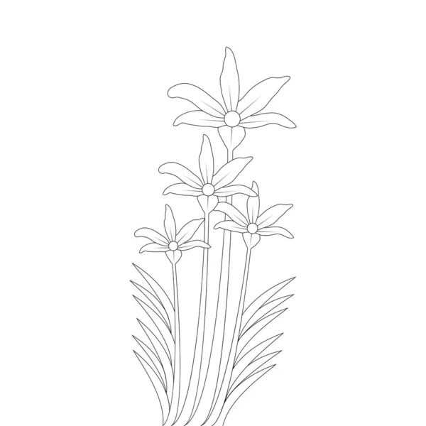 Branch Flower Coloring Book Page Drawing Line Art Design White — Stock vektor