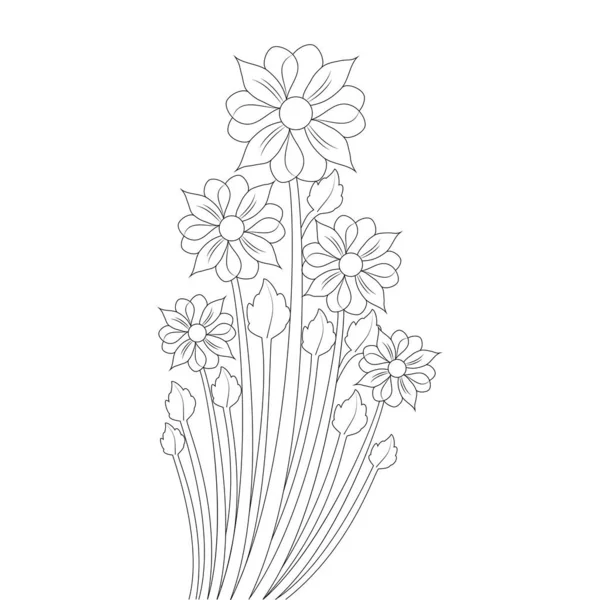 Branch Flower Coloring Book Page Drawing Line Art Design White — Stock Vector