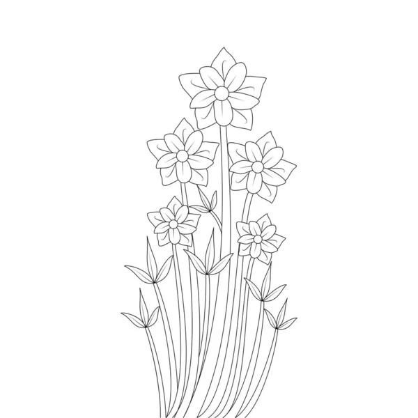 Branch Flower Coloring Book Page Drawing Line Art Design White — ストックベクタ