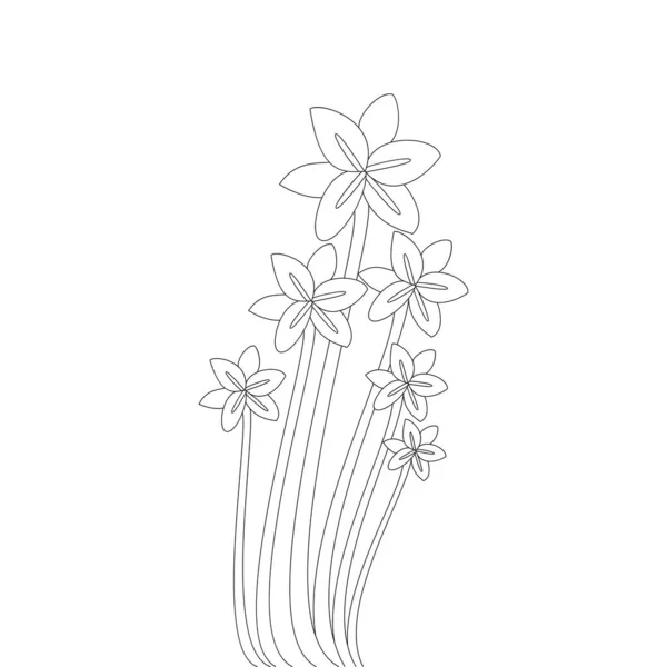 Branch Flower Coloring Book Page Drawing Line Art Design White — Wektor stockowy