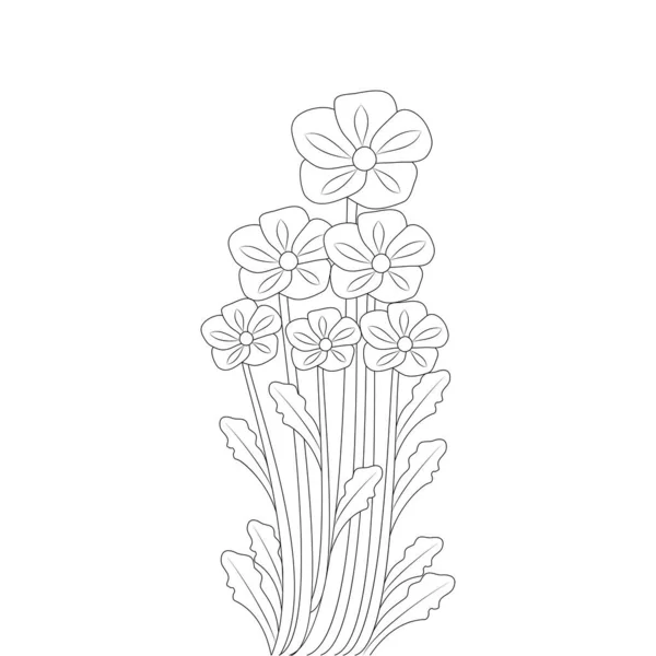 Illustrazione Disegno Naturale Della Linea Della Linea Colorazione Del Fiore — Vettoriale Stock