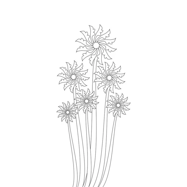 Illusztráció Természetes Virág Színező Oldal Vonal Rajz Gyerekeknek Művészet — Stock Vector