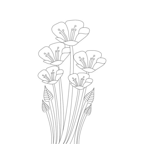 Illustration Natural Flower Coloring Page Line Drawing Kids Art — Stockvector