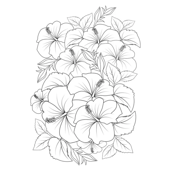China Rose Flower Doodle Coloring Page Illustration Line Art Stroke — Stockvektor