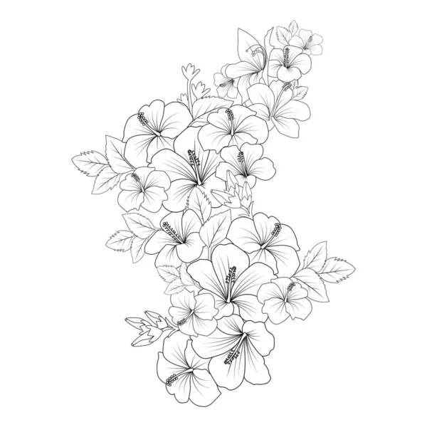 China Rose Flower Doodle Coloring Page Illustration Line Art Stroke — ストックベクタ