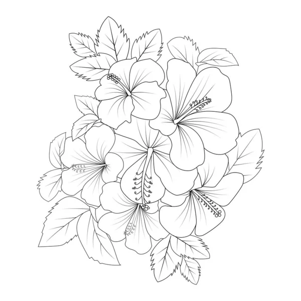 China Rose Flower Doodle Coloring Page Illustration Line Art Stroke — Stock Vector