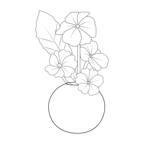 Flower Pot Line Art Design Coloring Book Page Illustration — Vetor de Stock