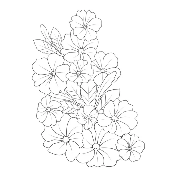 Floraison Fleur Avec Feuilles Coloriage Livre Élément Page Avec Illustration — Image vectorielle
