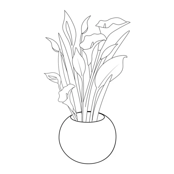 Flower Vase Coloring Book Page Illustration Printable Educational Element — Archivo Imágenes Vectoriales