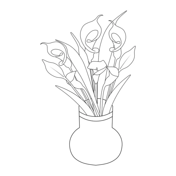 Flowerpot Coloring Page Vector Graphic Object Line Drawing — Vector de stock