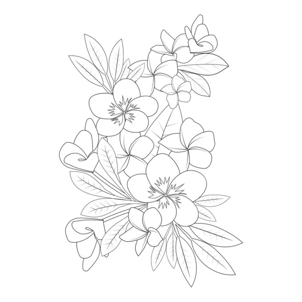 Plumeria Flower Doodle Coloring Page Outline Vector Illustration Isolated White — ストックベクタ