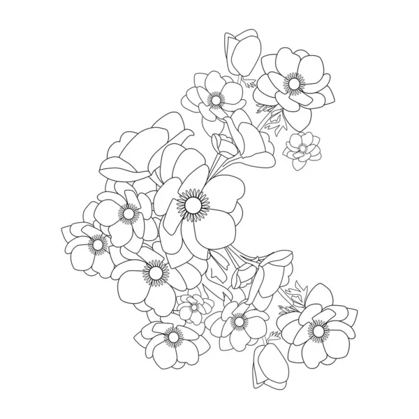 Plumeria Flower Doodle Coloring Page Outline Vector Illustration Isolated White — Stock Vector