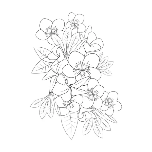 Plumeria Flower Doodle Coloring Page Outline Vector Illustration Isolated White — vektorikuva