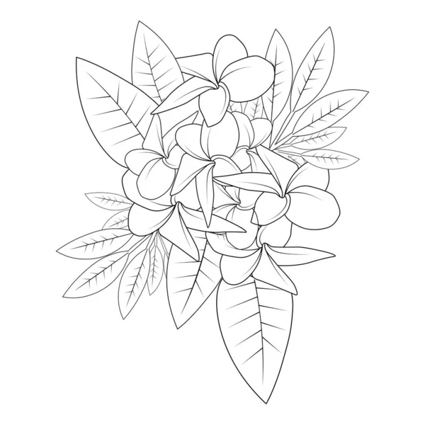 Plumeria Flower Doodle Coloring Page Outline Vector Illustration Isolated White — Vetor de Stock