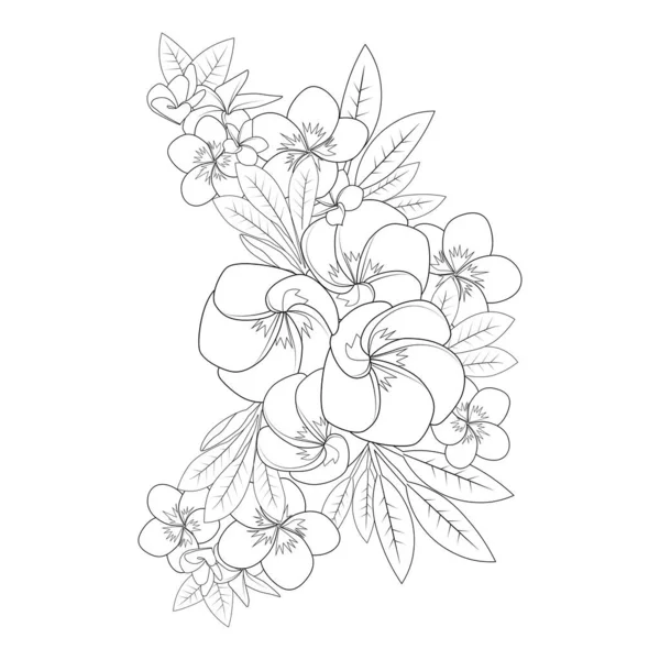 Plumeria Flower Doodle Coloring Page Outline Vector Illustration Isolated White — Stock Vector