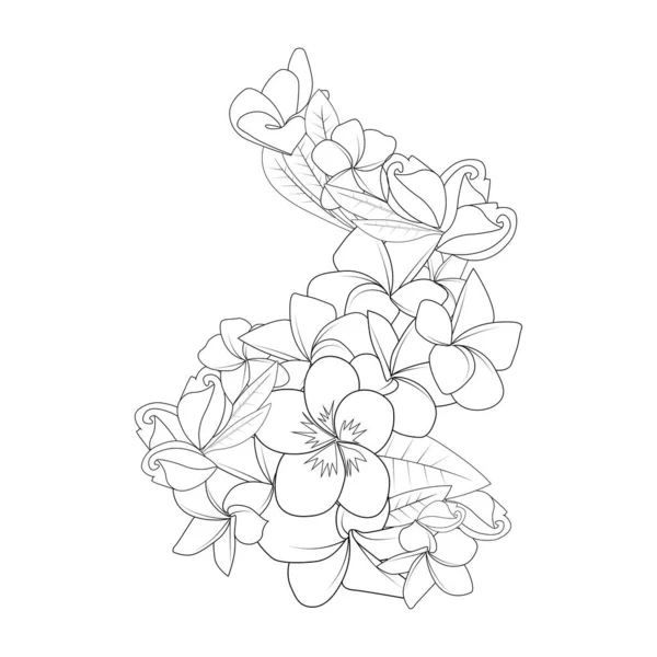 Frangipani Λουλούδι Doodle Χρωματισμός Σελίδα Περίγραμμα Διάνυσμα Εικονογράφηση Απομονωμένο Λευκό — Διανυσματικό Αρχείο
