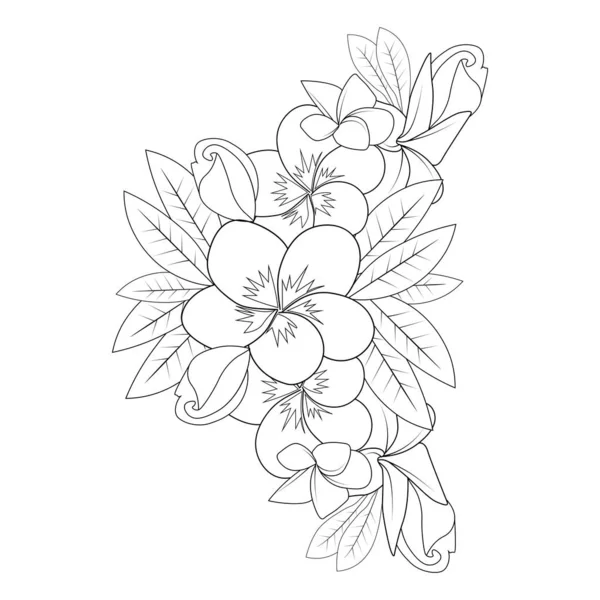 Frangipani Flower Doodle Coloring Page Outline Vector Illustration Isolated White — ストックベクタ