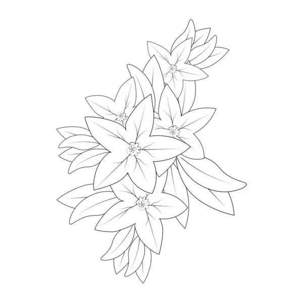 Bell Flower Drawing Coloring Page Doodle Style Print Graphic Element — Stockvector