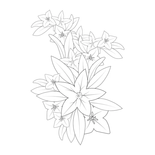 Zvonek Květiny Kreslení Omalovánky Styl Tisk Grafický Prvek — Stockový vektor