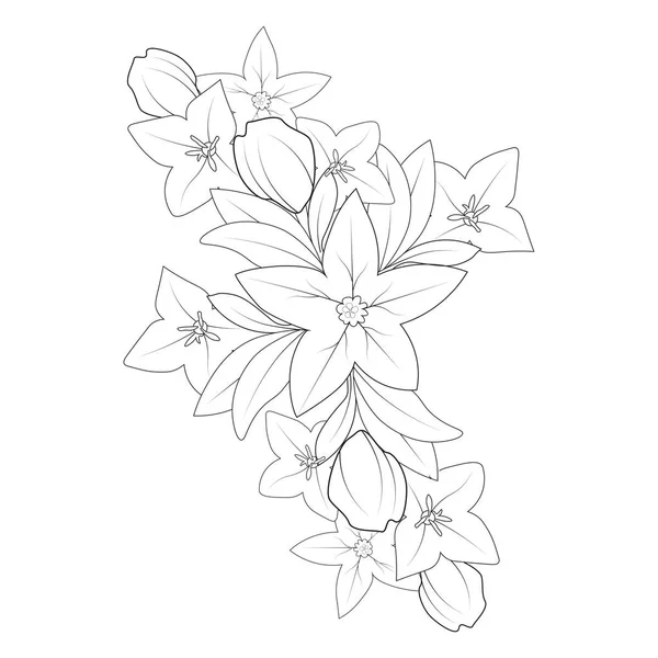 Bell Flower Drawing Coloring Page Doodle Style Print Graphic Element — ストックベクタ