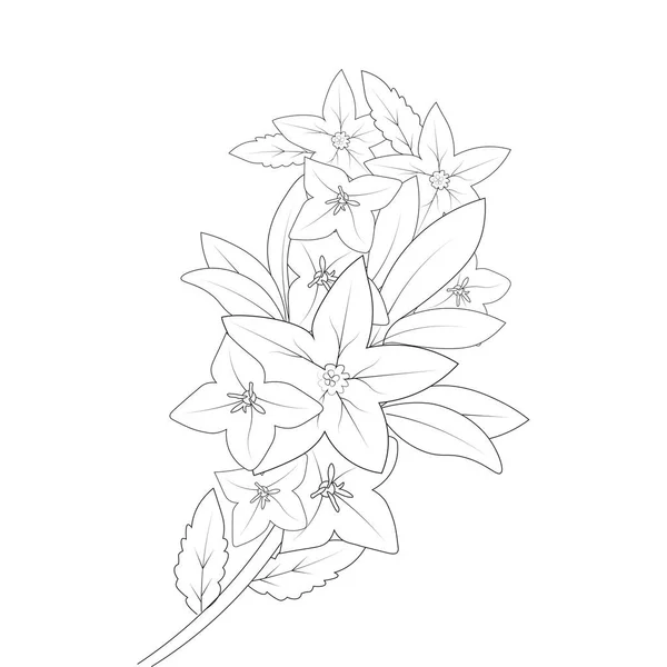 Bell Flower Drawing Coloring Page Doodle Style Print Graphic Element — Διανυσματικό Αρχείο