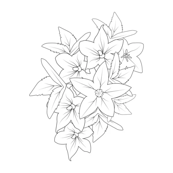 Bell Flower Drawing Coloring Page Doodle Style Print Graphic Element — ストックベクタ