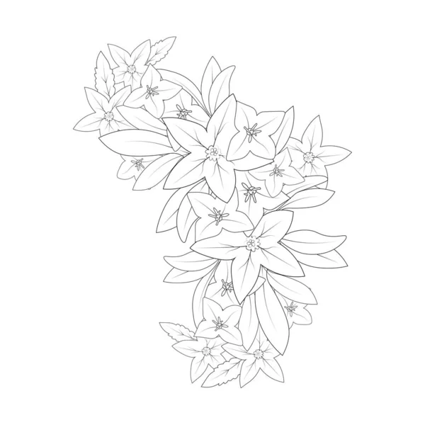Bell Flower Drawing Coloring Page Doodle Style Print Graphic Element — ストックベクタ