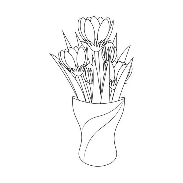Flower Vase Line Art Drawing Flower Coloring Page Leaves — Stockový vektor