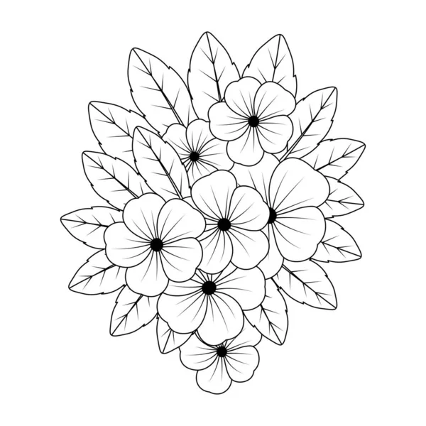 Vector Graphic Line Drawing Flower Beautiful Illustration Relaxation Coloring Template - Stok Vektor