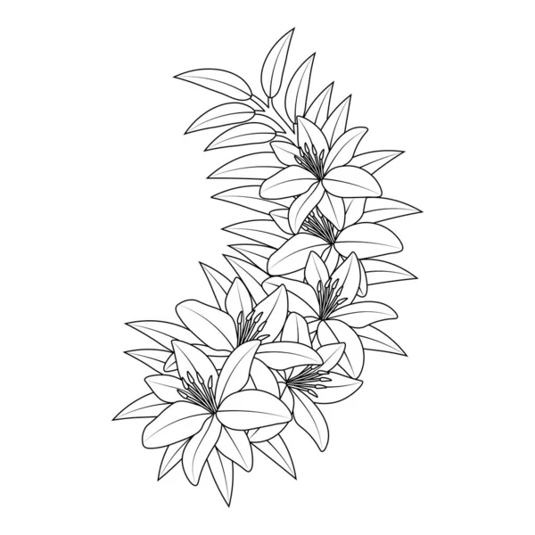 Színező Oldal Virág Illusztráció Firka Stílusú Vonal Rajz Sablon — Stock Vector