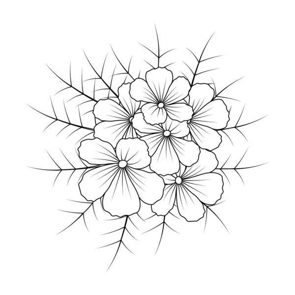 Beautiful Line Drawing Flower Coloring Book Page Element Design Vector — ストックベクタ