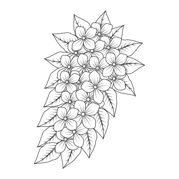 Black White Line Art Design Blooming Doodle Flower Coloring Book — Stockvektor