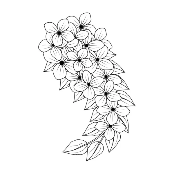 Doodle Style Drawing Bunch Blooming Flower Branch Line Art Design — 스톡 벡터