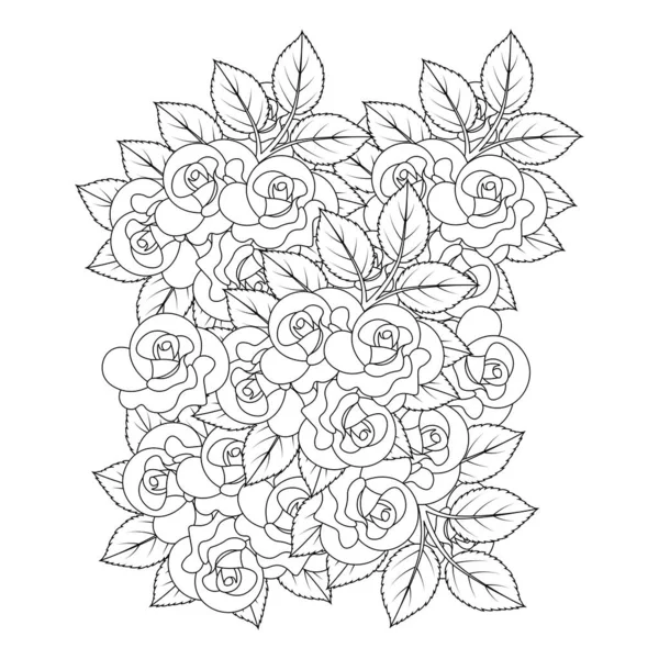 Doodle Rose Flower Coloring Page Illustration Line Art Stroke Printing — Image vectorielle