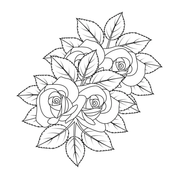 Black White Doodle Rose Flower Coloring Page Illustration Printing — ストックベクタ