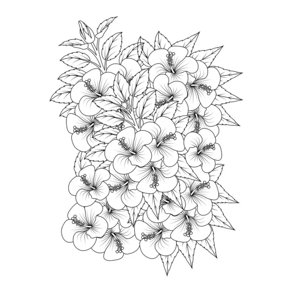 Doodle Coloring Page Hibiscus Flower Illustration Line Art Stroke — Stockvektor