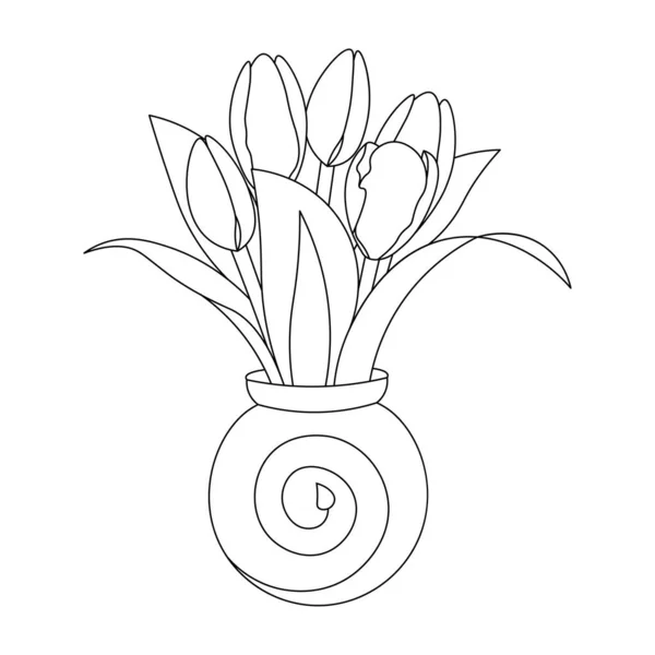 Flower Vase Decoration Tulip Flower Coloring Page Element Graphic Illustration — ストックベクタ