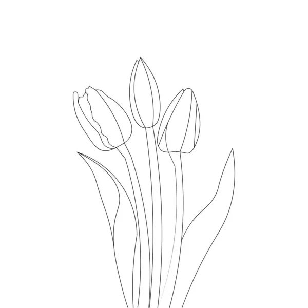 Tulip Flower Line Art Coloring Page Kid Drawing Black Stroke - Stok Vektor