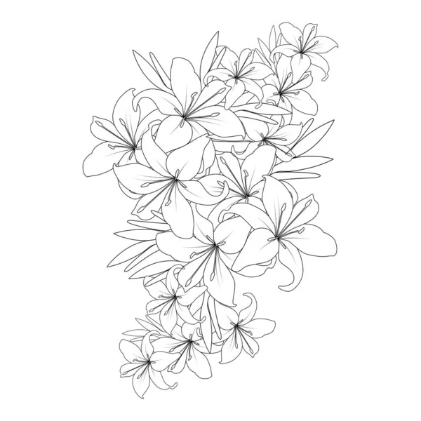 Lily Flower Vector Graphic Line Art Design Coloring Book Page — ストックベクタ