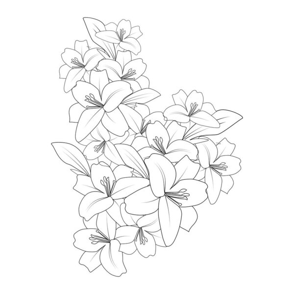 doodle lily flower coloring page drawing with line art drawing for printing element