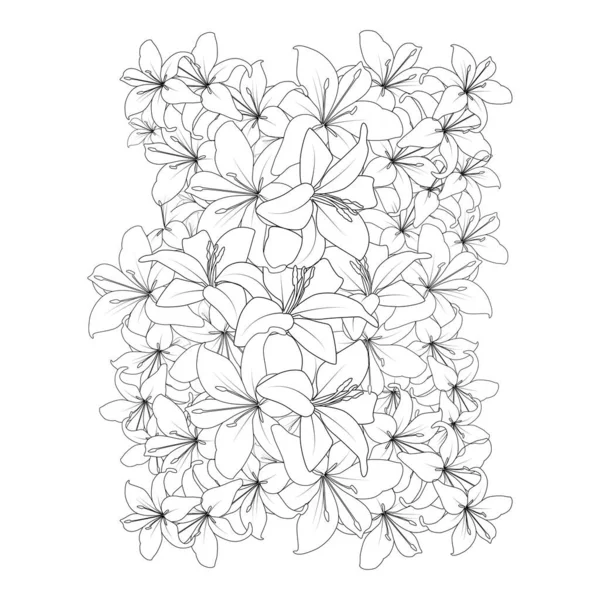 Lily Line Drawing Vector Flower Coloring Page Drawing Printing Element — Stockvektor